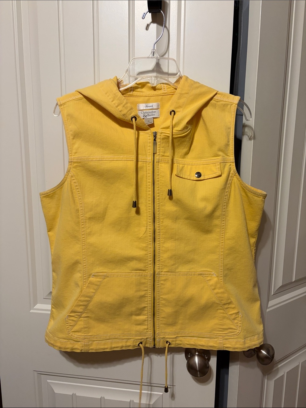 Christopher & Banks Yellow Hooded Sleeveless Vest